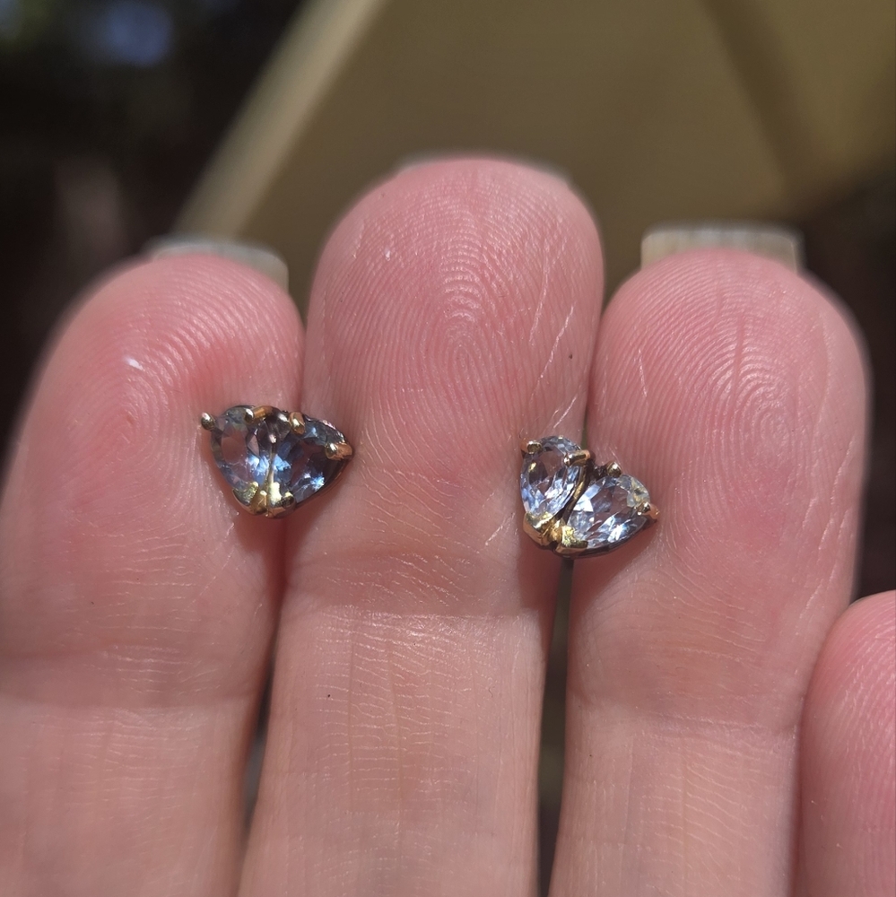Blue Topaz Natural Sterling Rhodium & Gold Stud Earrings - Picture 3 of 9